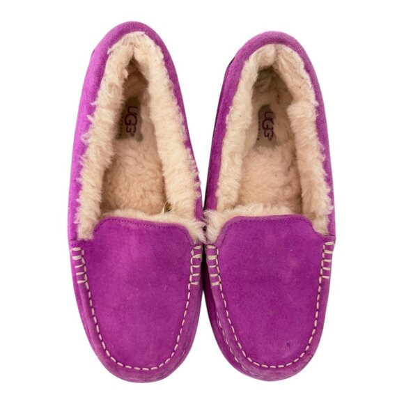🩷 UGG Australia Ansley Suede Shearling Moccasin Slippers – Magenta - Picture 8 of 12